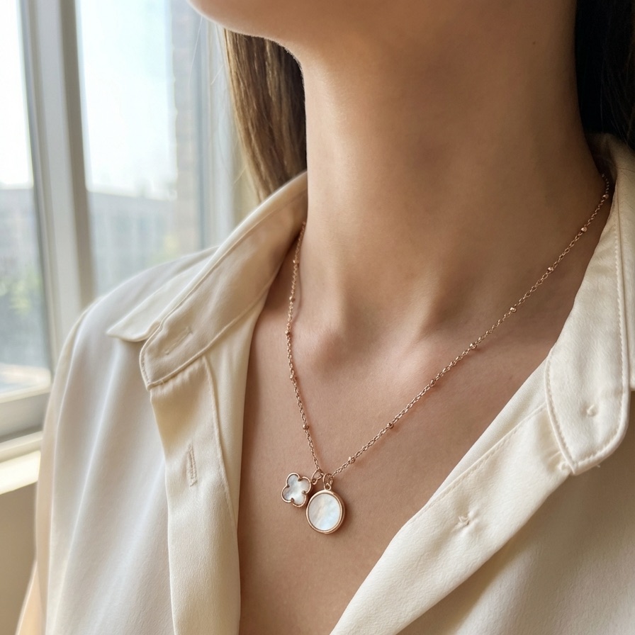 Tahari Gold Tone Glass And White Mother-Of-Pearl Pendant Necklace